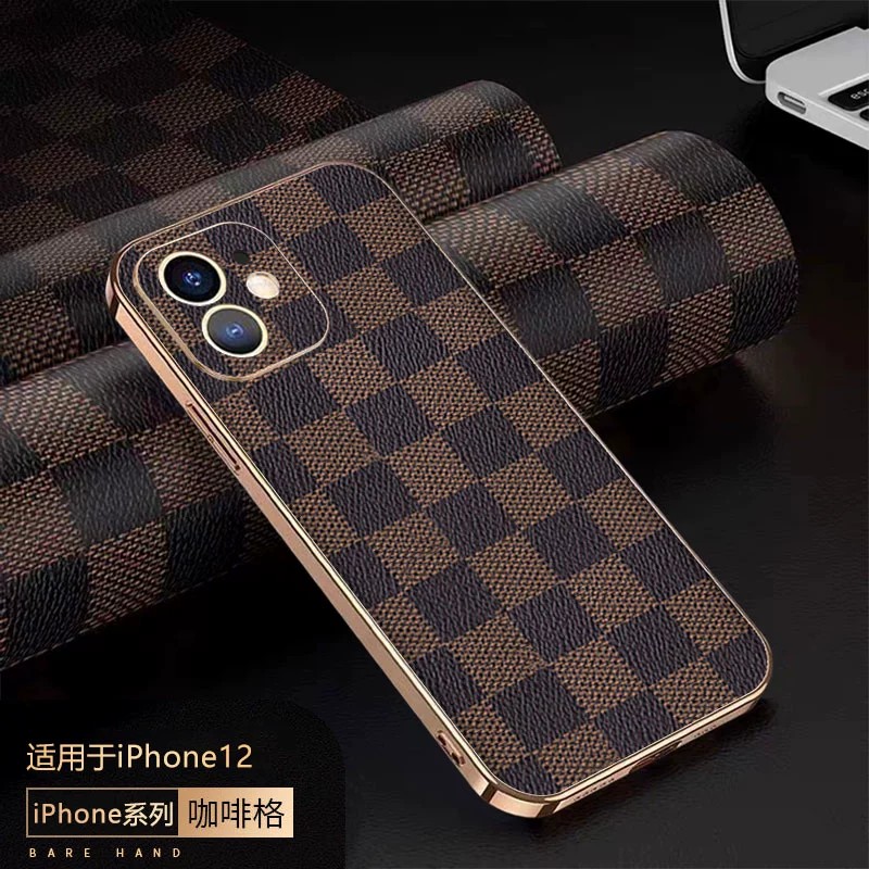 适用苹果14手机壳iphone14promax电镀方格子皮纹ip12pro全包13max硅胶软壳pm超薄por防摔prom皮革pr0max男pmx