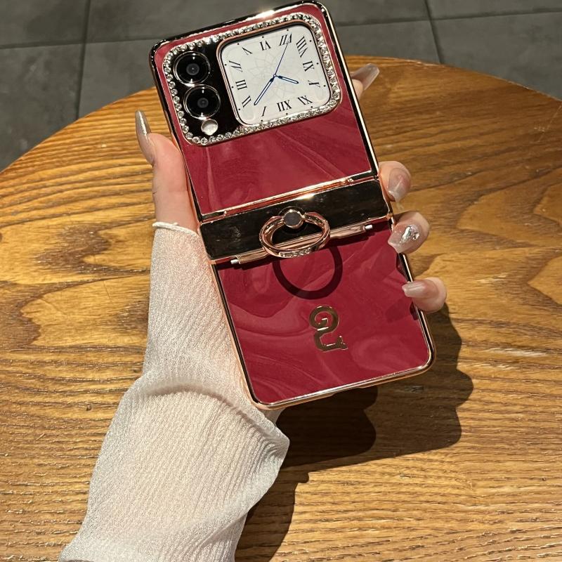 适用华为novaflip手机壳nova flip电镀金边皮革novafilp蛇年皮纹navoflip小折叠屏中轴全包n0vaflip镶钻指环