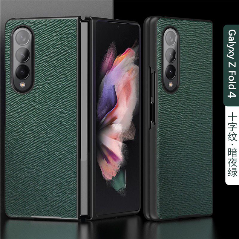 适用三星zfold4手机壳galaxy z fold4十字纹皮质折叠屏w23前后外壳flod4防摔fod四代商务皮套zfoid4新款f9360