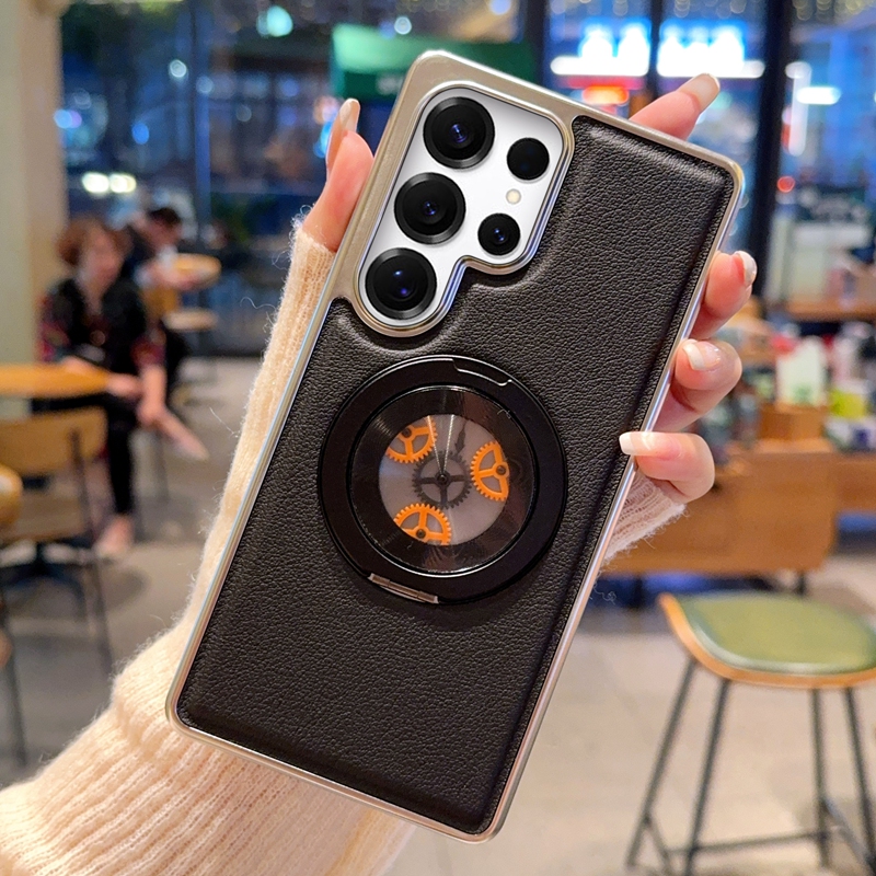 适用三星s25手机壳s25+高级感电镀素皮s25ultra全包保护套ultar十plus超薄u皮革uitra齿轮支架utral男女case