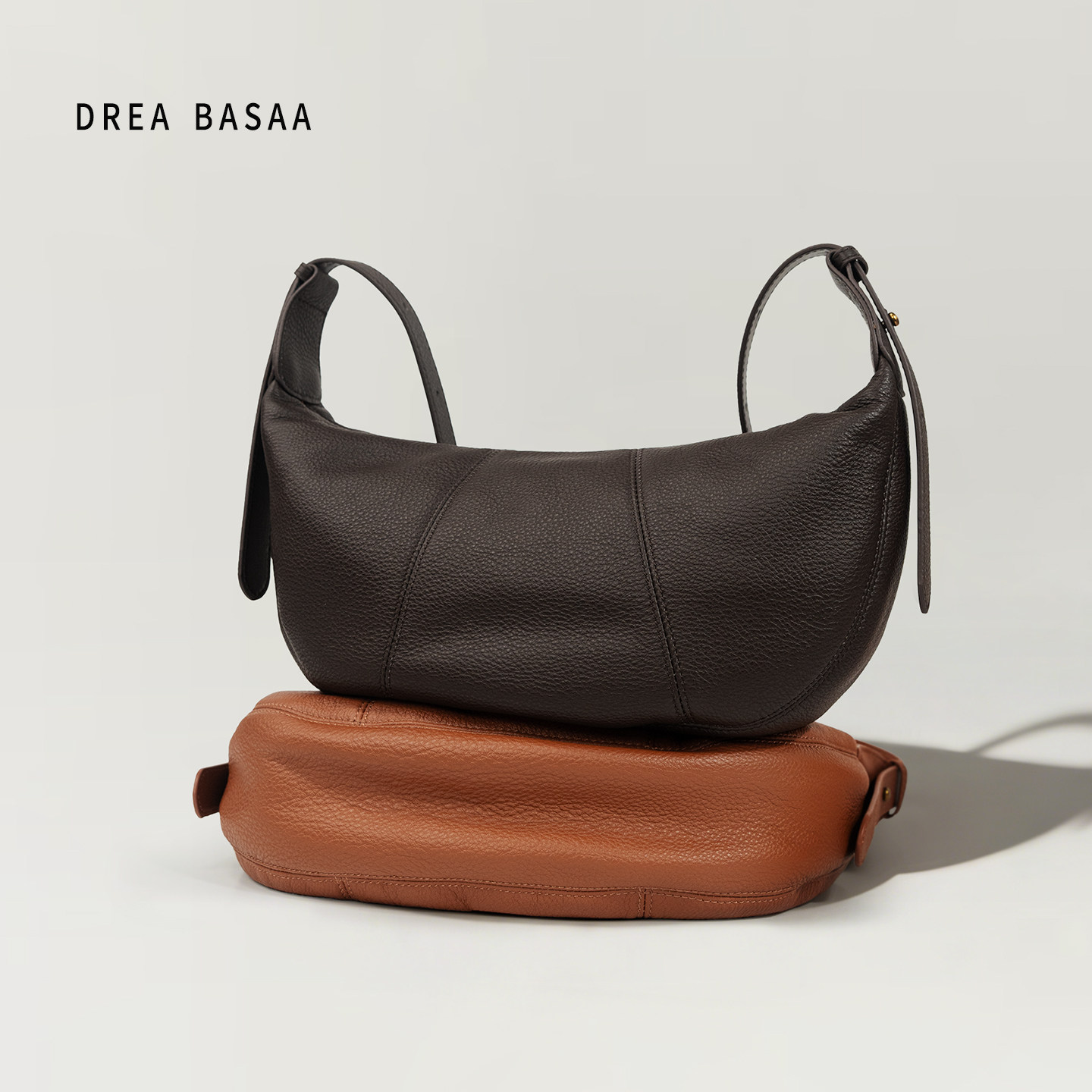 DREA BASAA半山牛角斜挎包头层牛皮小众通勤高级感时尚百搭单肩包