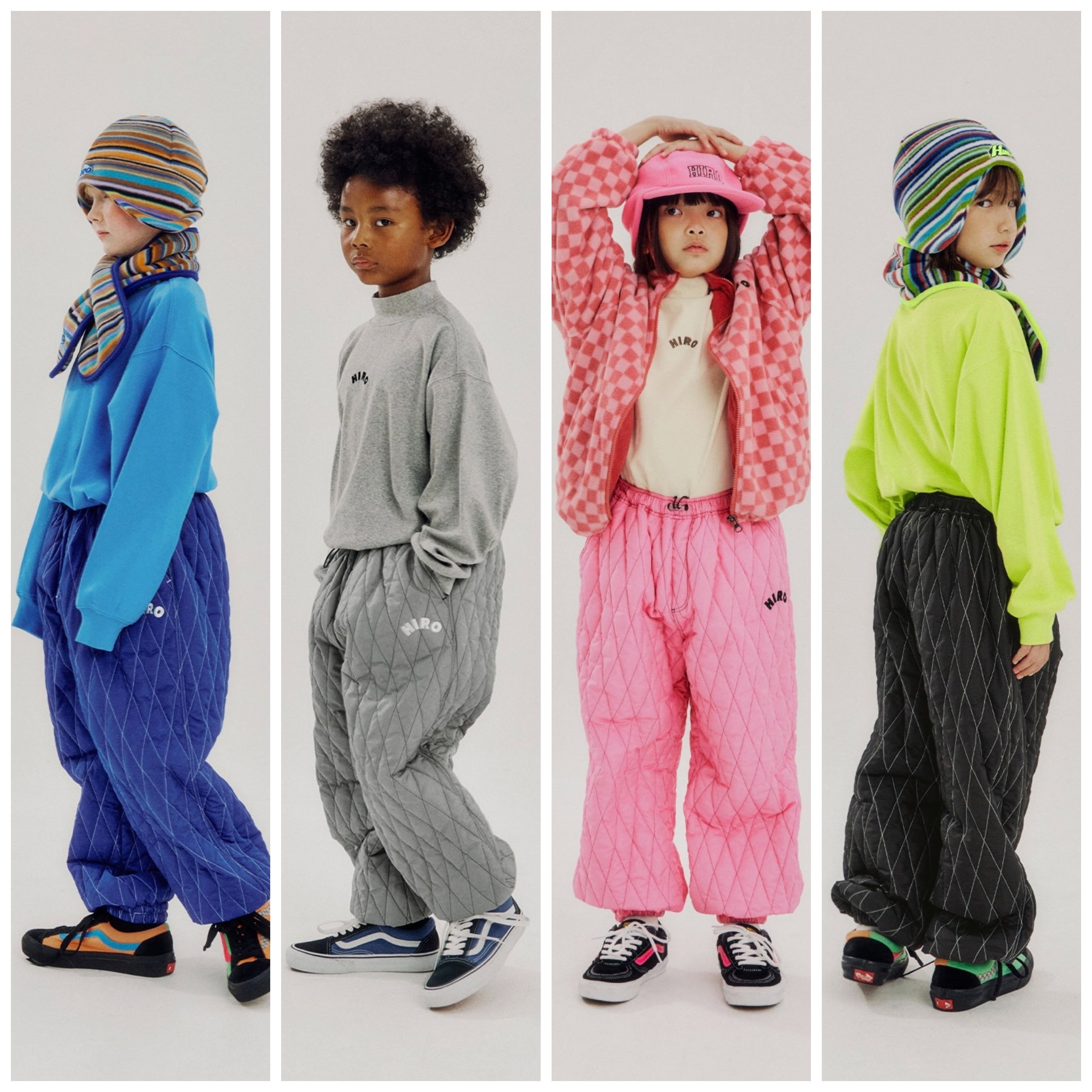 120-150码出口韩冬男女童中大童四色松紧腰菱格压线保暖洋气棉裤