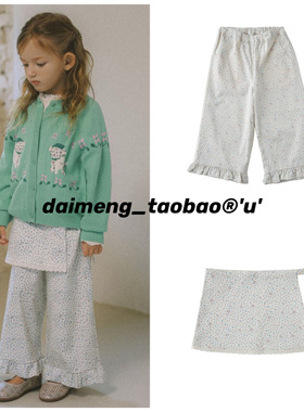 110-150码出口韩春款女童中大童满印碎花花边拼接阔腿裤屁帘可拆