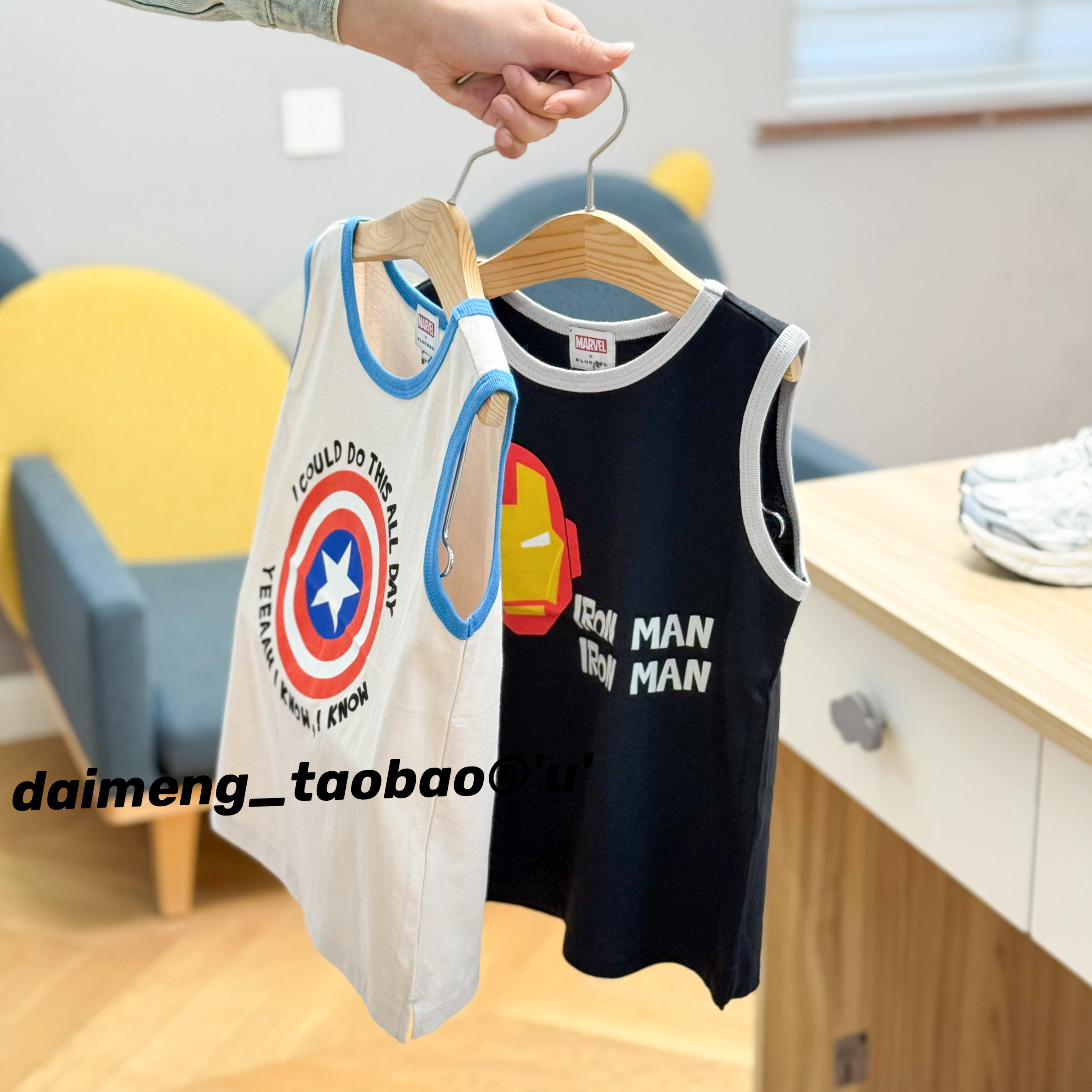 包邮！不打折100-155码出口韩夏款男女童两色卡通拼色百搭背心T恤