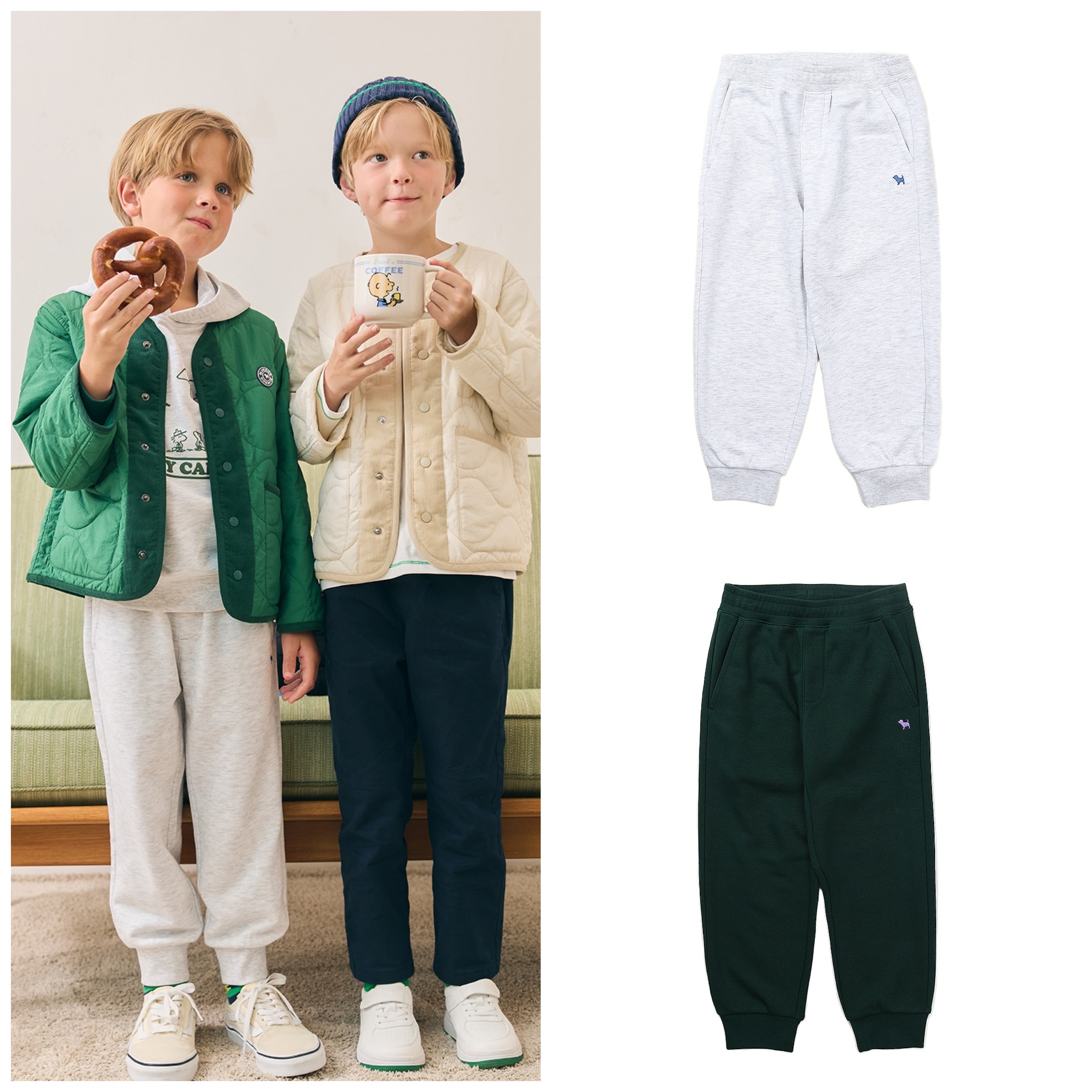 100-155码出口韩春款男女童中大童两色松紧腰纯色休闲收腿运动裤