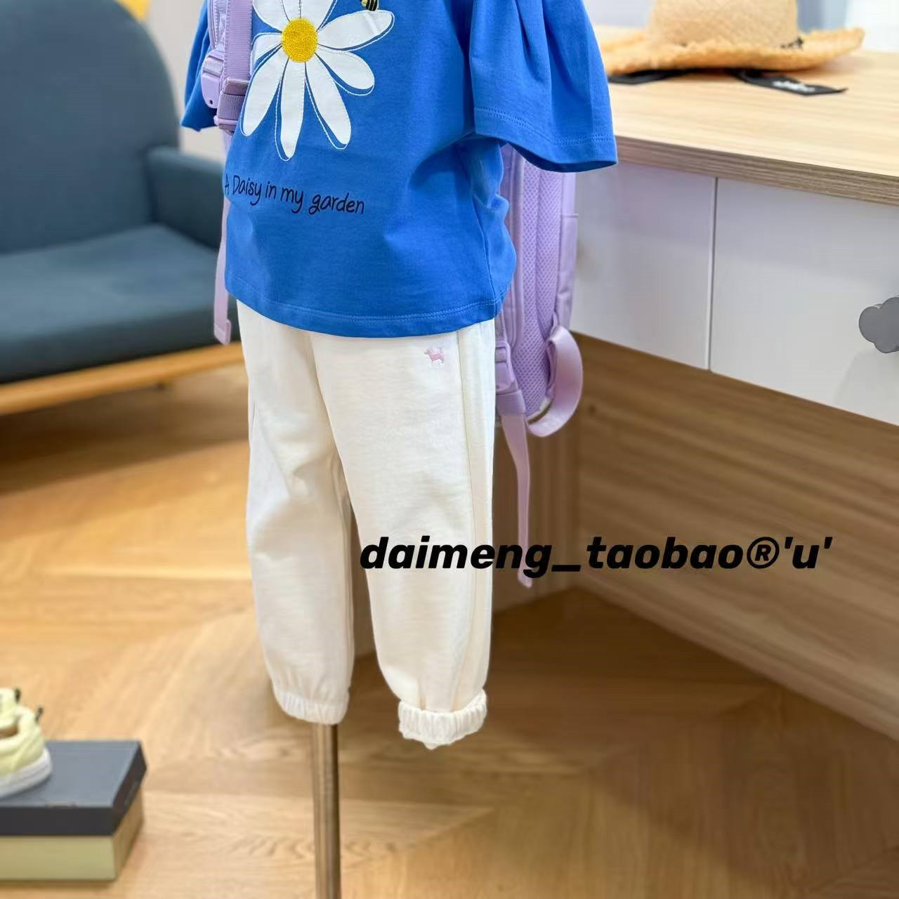 100-155码出口韩春款女童中大童奶白蝴蝶结松紧腰毛圈收腿运动裤