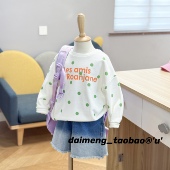 出口韩春款 145码 100 男女童中大童绿波点毛圈圆领百搭卫衣 包邮