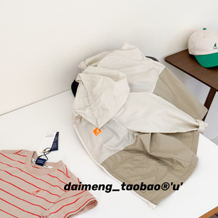 120-155码出口韩春夏款男女童洋气拼色连帽拉链薄冲锋衣防晒外套