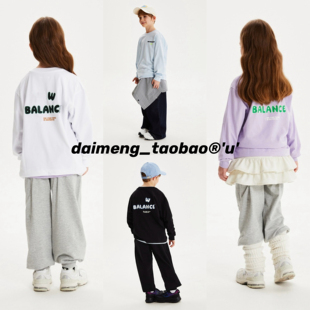 定制120-170码春款男女童中大童四色圆领字母百搭长袖T恤可亲子