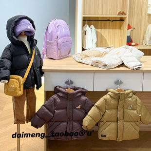 100-155码出口韩冬款男女童中大童四色厚实保暖纯色连帽羽绒服