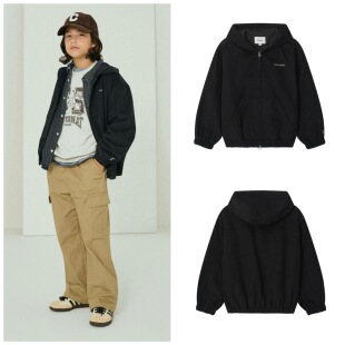 男女童中性黑色双拉链连帽牛仔外套可亲子 出口韩春款 145 165码