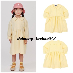 包邮！不打折110-155码出口韩春夏款女童黄色翻领柔软长袖连衣裙