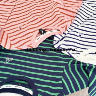 长袖 110 男女童中大童三色圆领条纹拼色经典 出口韩春款 T恤 155码