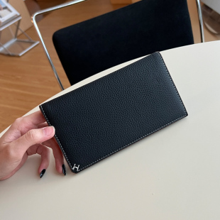 男女通用超薄款简约两折皮夹卡包大钞夹里外头层牛皮长款折叠钱包