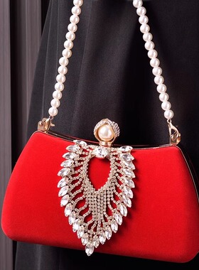 跨境热卖时尚钻饰丝绒晚宴包黑色高贵礼服包复古旗袍包派对新娘包