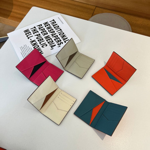 超薄H字母对折零钱包卡包女头层牛皮精致证件卡夹驾驶证包短钱包