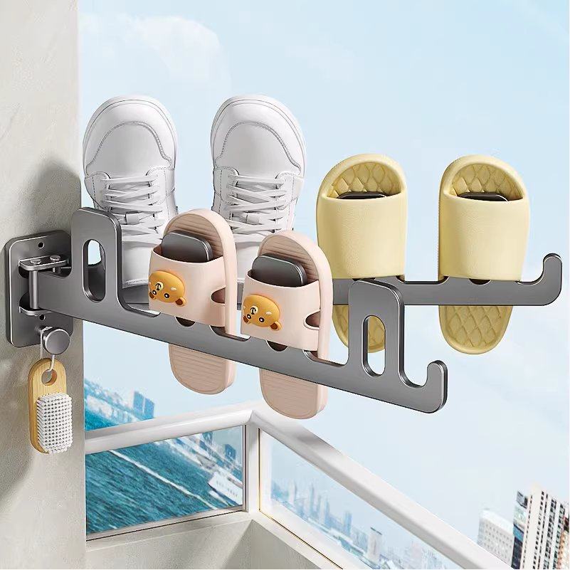 免打孔晒鞋架阳台旋转神器窗外晾衣架拖鞋室外晾晒凉鞋架子鞋子