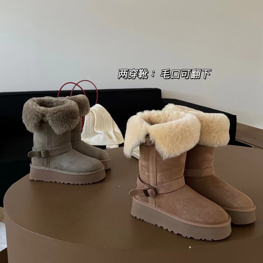 加厚时尚大棉鞋平底一字扣雪地靴