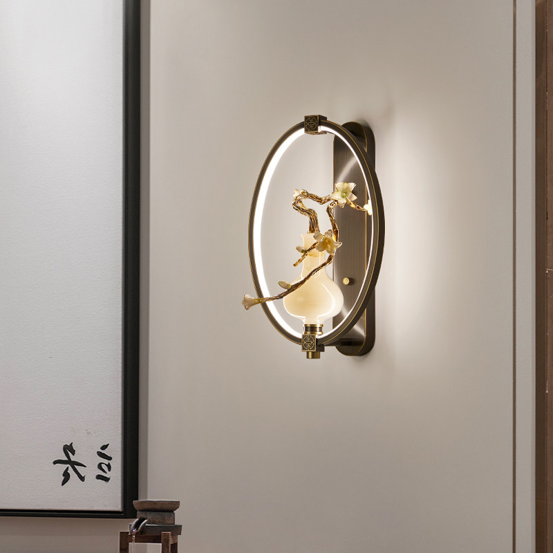 四季家园新中式壁灯客厅背景墙个性创意珐琅彩中国风卧室床头灯具