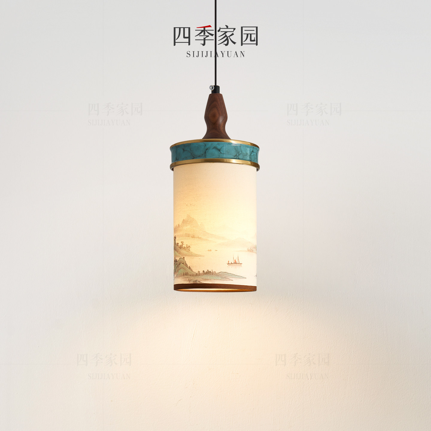 新中式入户玄关过道灯宋代美学卧室床头小吊灯布艺复古禅意装饰灯