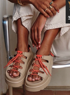 UGG GoldenGlow EMBOSSED 女士夏季新款鳄鱼皮厚底防磨一字拖鞋