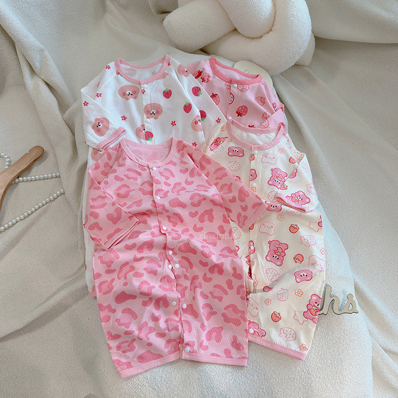 婴儿夏季薄款长袖空调服哈衣男女宝宝儿童新生纯棉连体爬服2025款