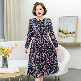 修身 新款 中长雪纺气质裙子 羽衣甘蓝春季 女士连衣裙长袖