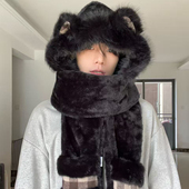 百搭毛绒帽子围巾手套三件套男冬季 2025新款 韩版 加绒保暖护耳一体