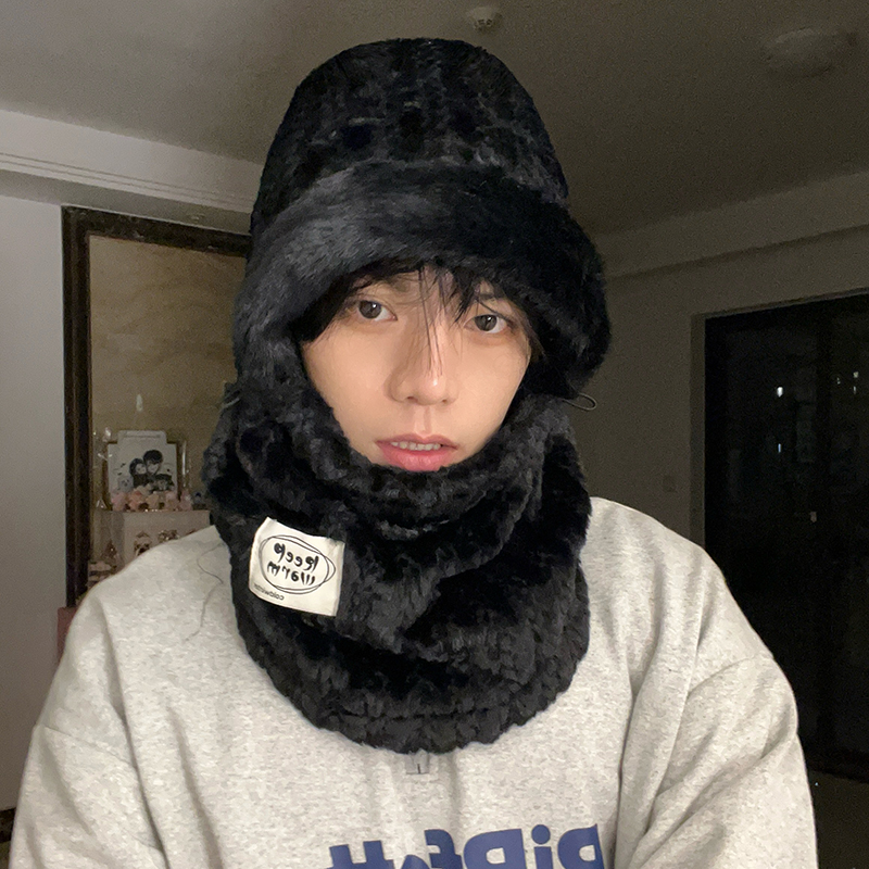 毛绒帽子围巾围脖一体男女冬季