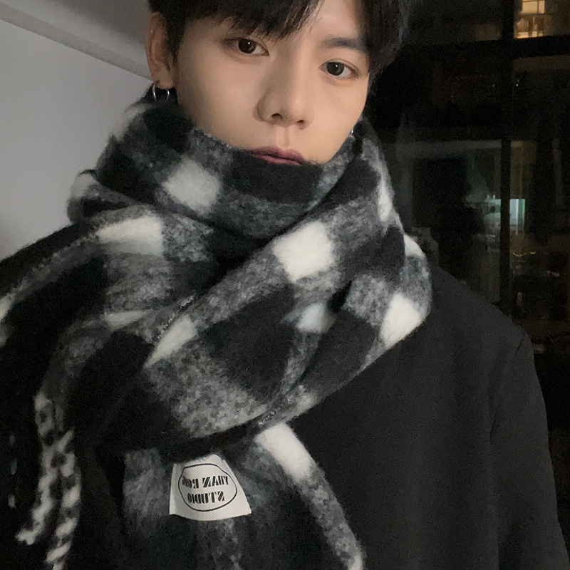 2023新款格子羊毛混纺围巾男冬季厚百搭保暖生日礼物高级感韩版潮