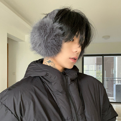 2025新款灰蓝色毛绒骑行耳罩