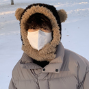 小熊帽子围脖一体男冬季 可爱冬天情侣连帽护耳骑车保暖围脖冬潮牌