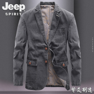 休闲潮流西装 宽松西服薄款 男便西 大码 JEEP吉普牛仔外套男春秋工装