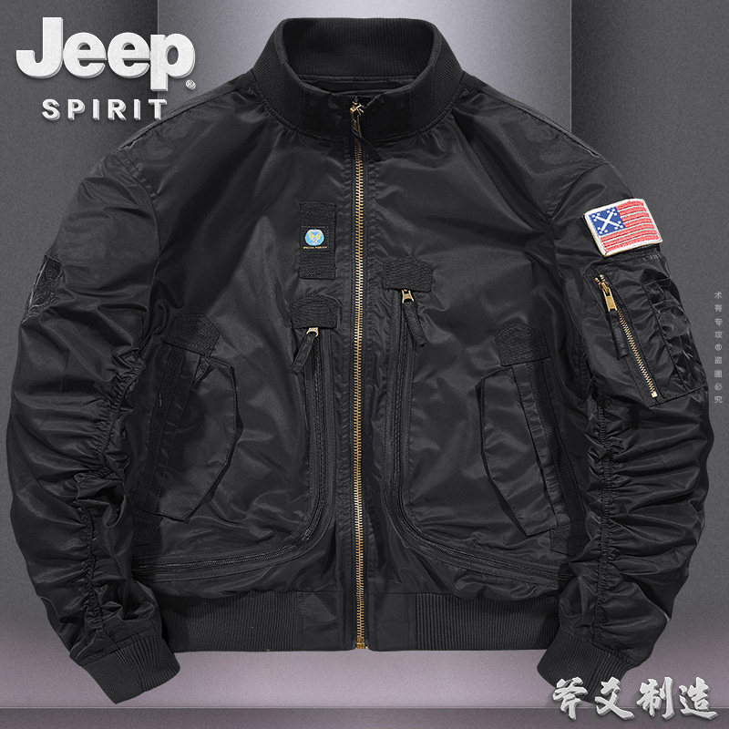 JEEP吉普迷彩工装外套男春秋季潮流飞行员夹克青年宽松大码薄款