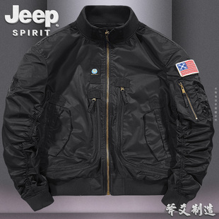 JEEP吉普迷彩工装外套男春秋季潮流飞行员夹克青年宽松大码薄款