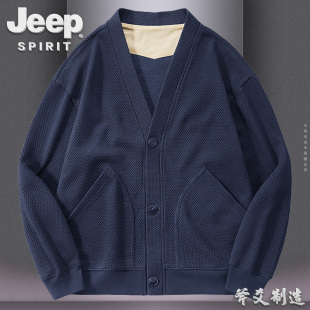 JEEP吉普针织开衫男士毛衣薄外套日系潮流复古V领线衣宽松百搭
