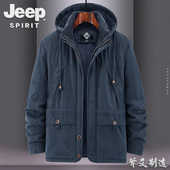 休闲上衣中长款 JEEP吉普冬季 棉衣加绒加厚中年男宽松大码 棉服保暖