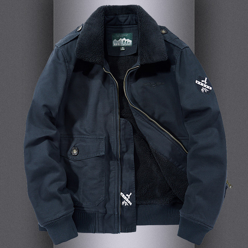 夹克男冬季新款加绒上衣服男秋冬棉服牛仔宽松飞行员大码工装外套