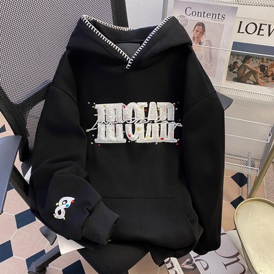 美式复古字母刺绣潮流纯棉连帽加绒卫衣男款青少年设计感潮牌外套