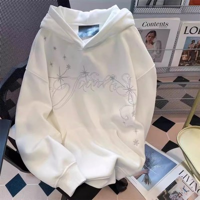 重磅美式字母星星刺绣纯棉连帽卫衣男上衣秋冬加绒加厚休闲外套潮