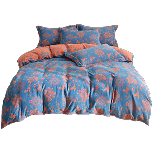 A类全棉双层纱被套单件色织提花双面100纯棉纱布被罩裸睡床品复古