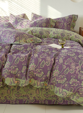 A类纯棉双层纱被套单件复古色织提花双面全棉纱布儿童老人被罩冬