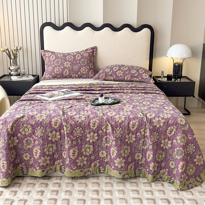 全棉纯棉双层纱夹棉床盖坑单