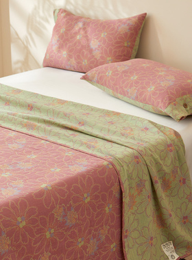 A类全棉双层纱单件床单秋冬双面色织提花纯棉纱布被单炕单三件套