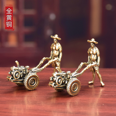 纯黄铜小摆件劳动人民拖拉机摆件