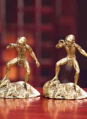 黄铜材质做旧远古人桌面摆件
