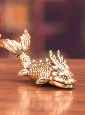 纯黄铜鱼化龙小摆件鲤鱼手把件