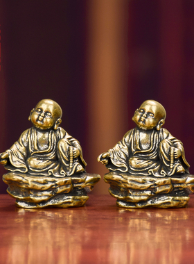 纯黄铜小沙弥小和尚打坐小摆件家