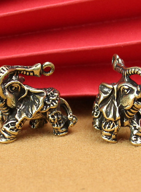 纯手工黄铜可爱迷你大象装饰摆件招财纳福居家吸财福象铜器工艺品