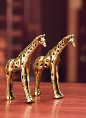 纯黄铜长颈鹿摆件仿古桌面装饰
